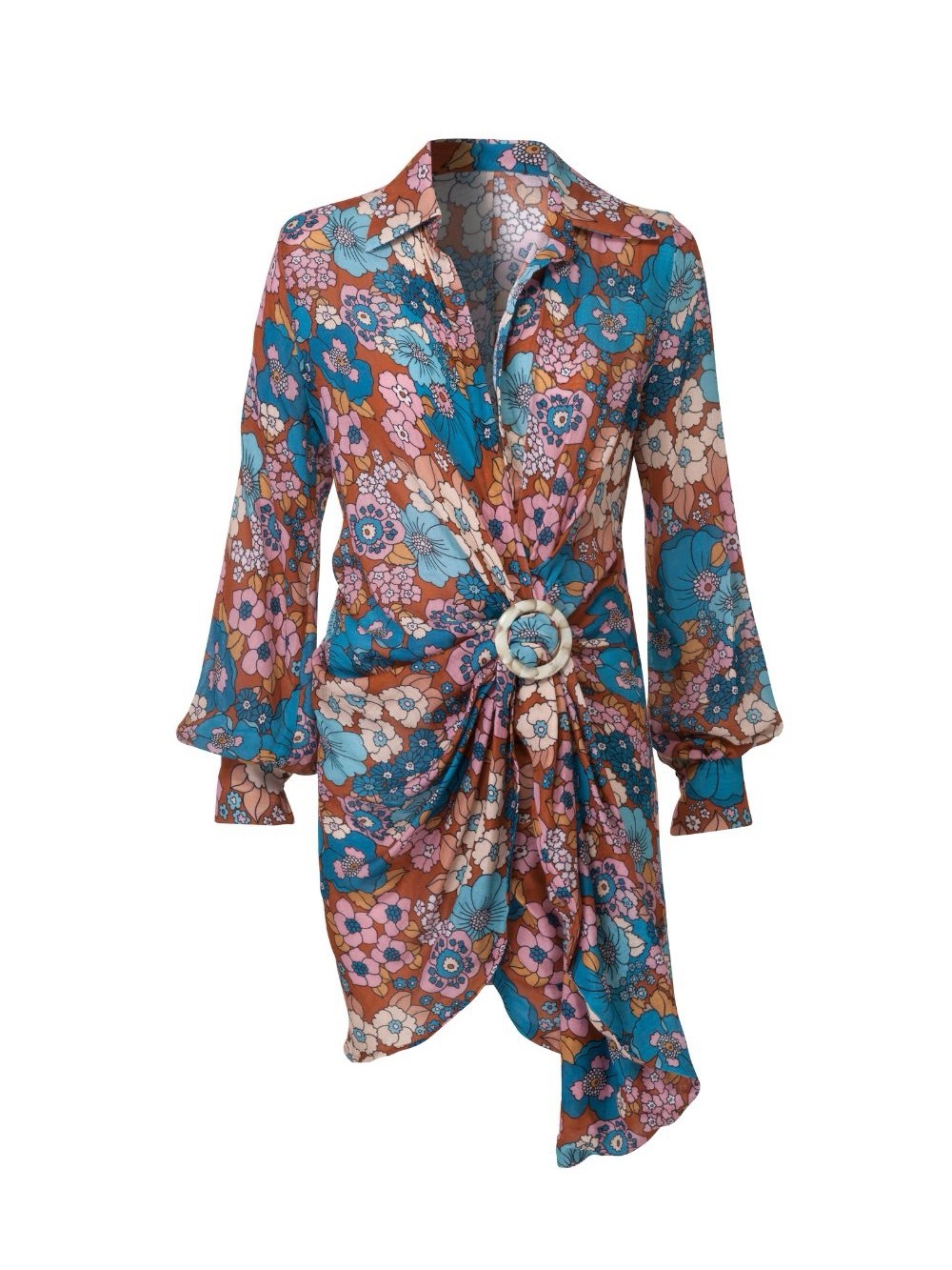 Dodo Bar Or Floral Mini Dress in Teal, Pink & Brown